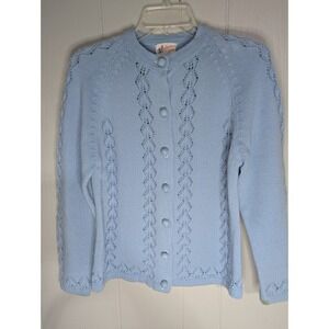 Vintage Americana acrylic baby blue womens small knit button up cardigan sweater
